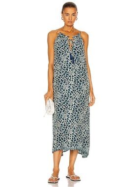 Natalie Martin Silk Marlien Maxi Dress Ivy Ocean Teal Botanical Print MSRP $313